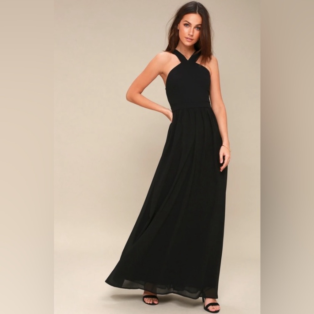 Lulus Air of Romance Black Maxi Bridesmaid Dress